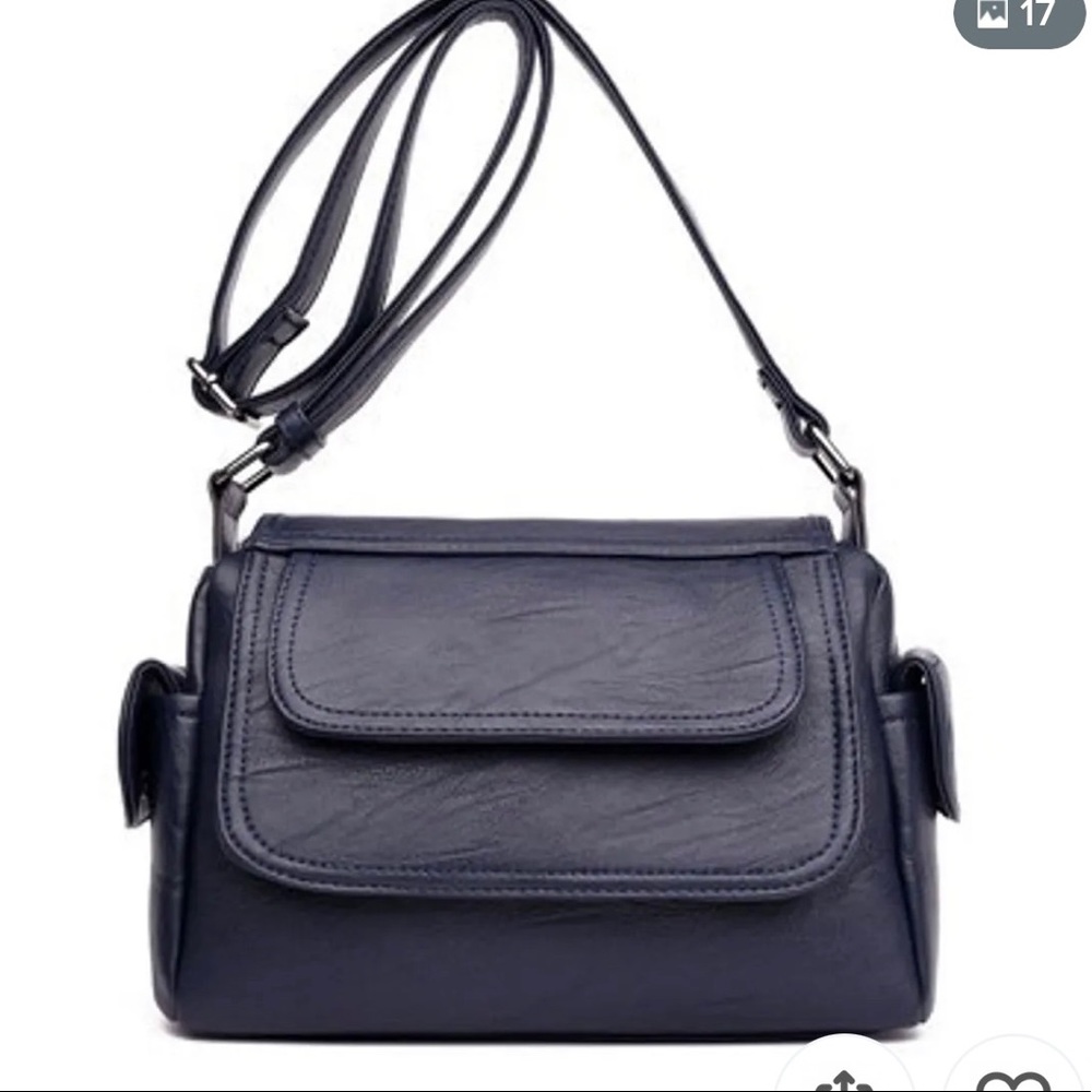 Navy blue leather shoulder bag